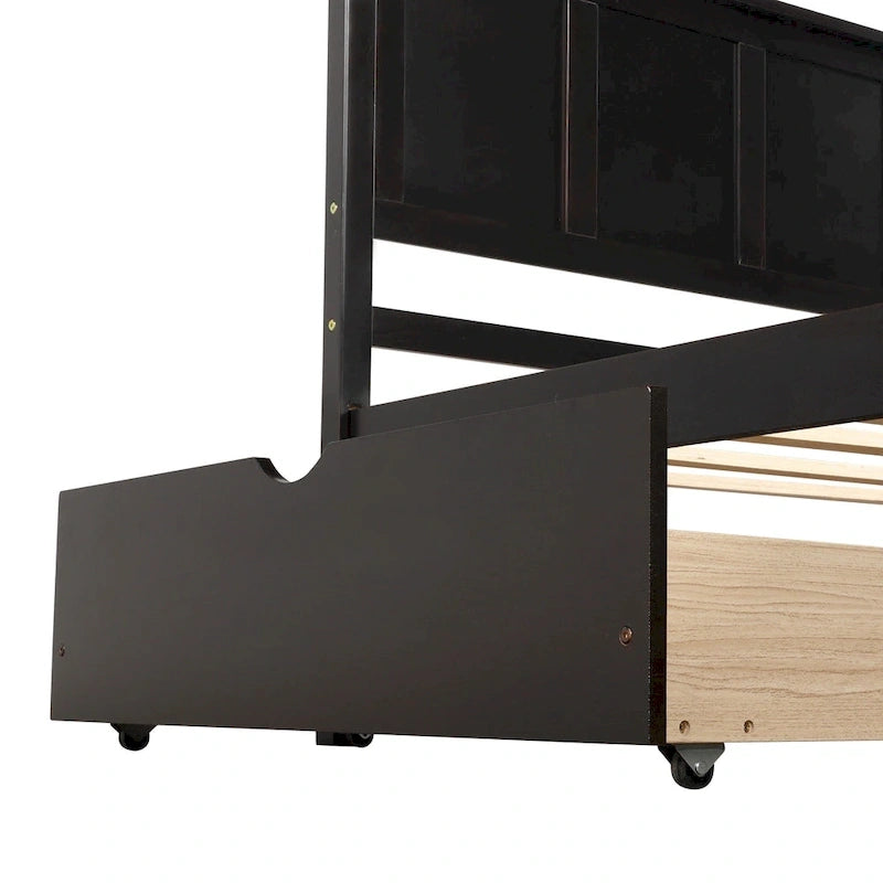 Twin Size Espresso Platform Storage Bed, 2 drawers with wheels