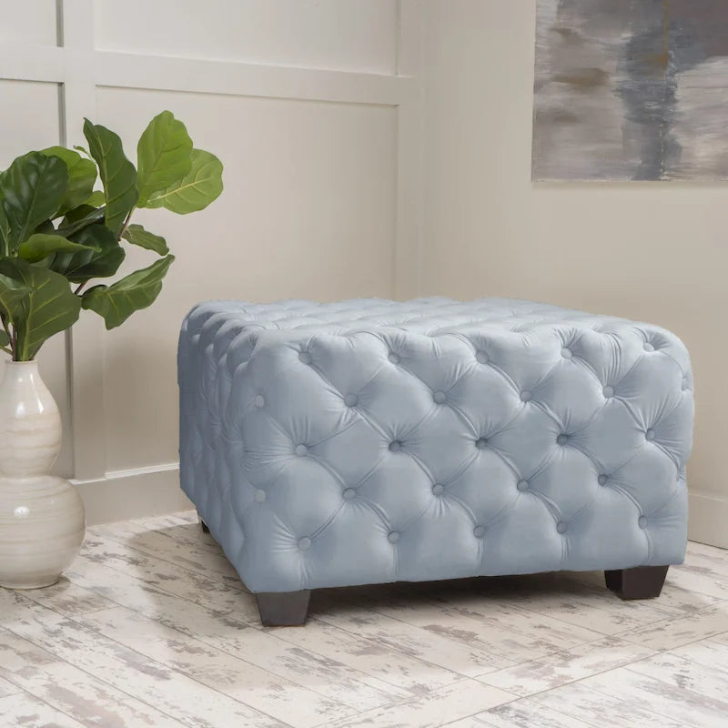 Jaymee Modern Glam Button Tufted Velvet Ottoman by Christopher Knight Home