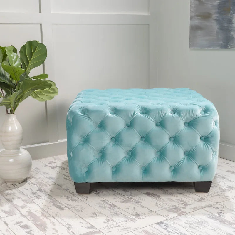 Jaymee Modern Glam Button Tufted Velvet Ottoman by Christopher Knight Home