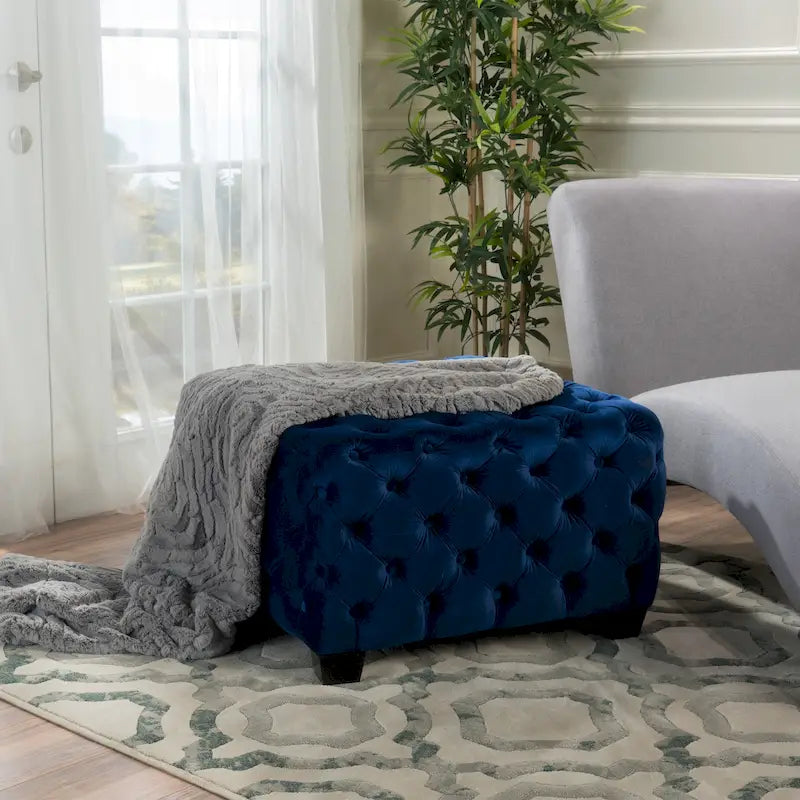 Jaymee Modern Glam Button Tufted Velvet Ottoman by Christopher Knight Home