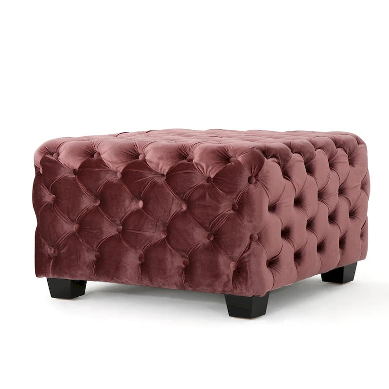 Jaymee Modern Glam Button Tufted Velvet Ottoman by Christopher Knight Home