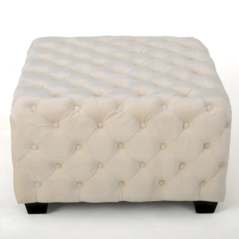 Jaymee Modern Glam Button Tufted Velvet Ottoman by Christopher Knight Home