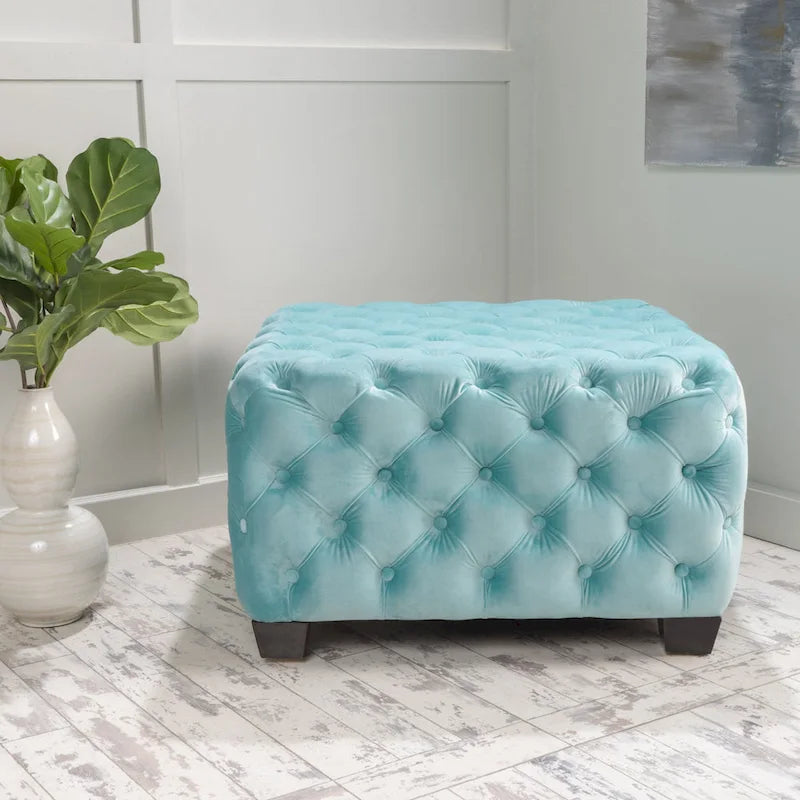 Jaymee Modern Glam Button Tufted Velvet Ottoman by Christopher Knight Home