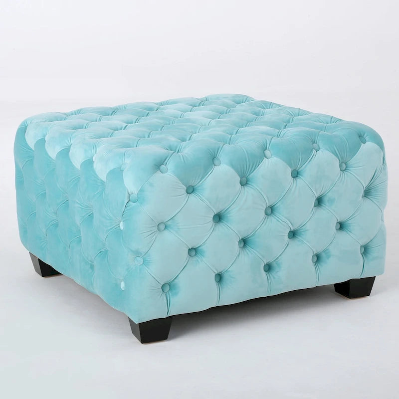 Jaymee Modern Glam Button Tufted Velvet Ottoman by Christopher Knight Home