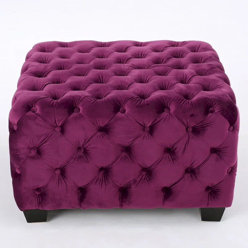 Jaymee Modern Glam Button Tufted Velvet Ottoman by Christopher Knight Home