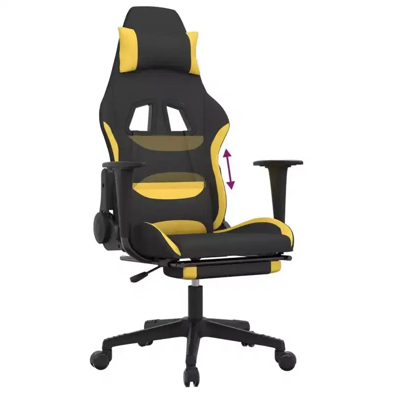 vidaXL Gaming Chair with Footrest, Black and Yellow, Fabric