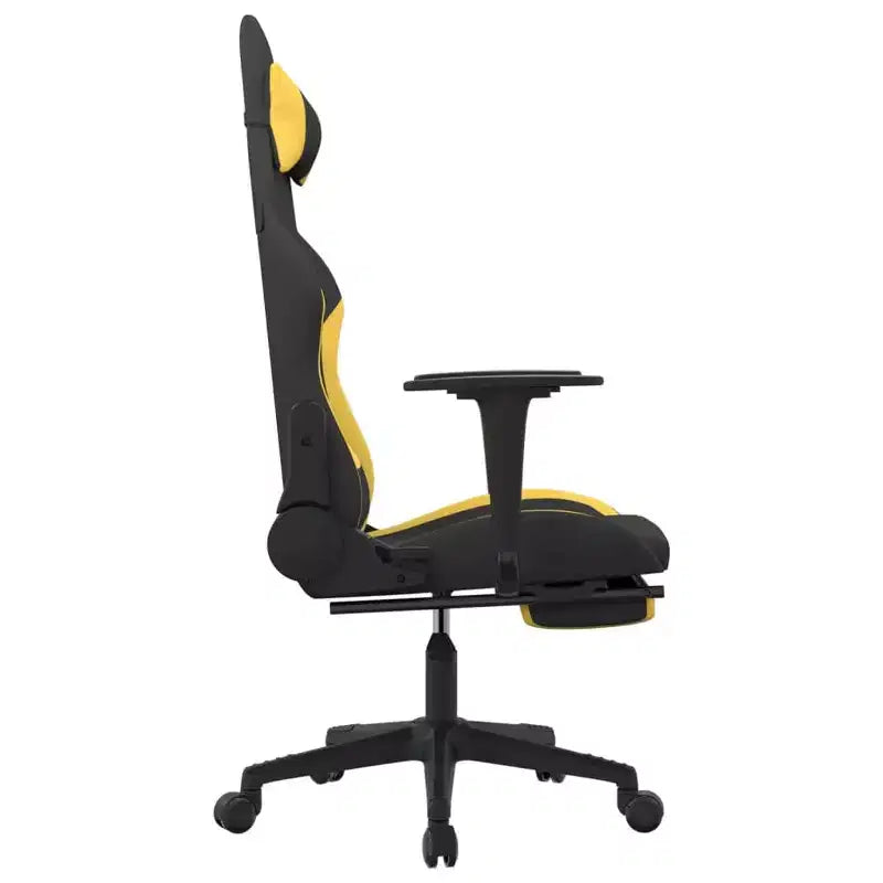 vidaXL Massage Gaming Chair with Footrest, Black and Yellow, Fabric