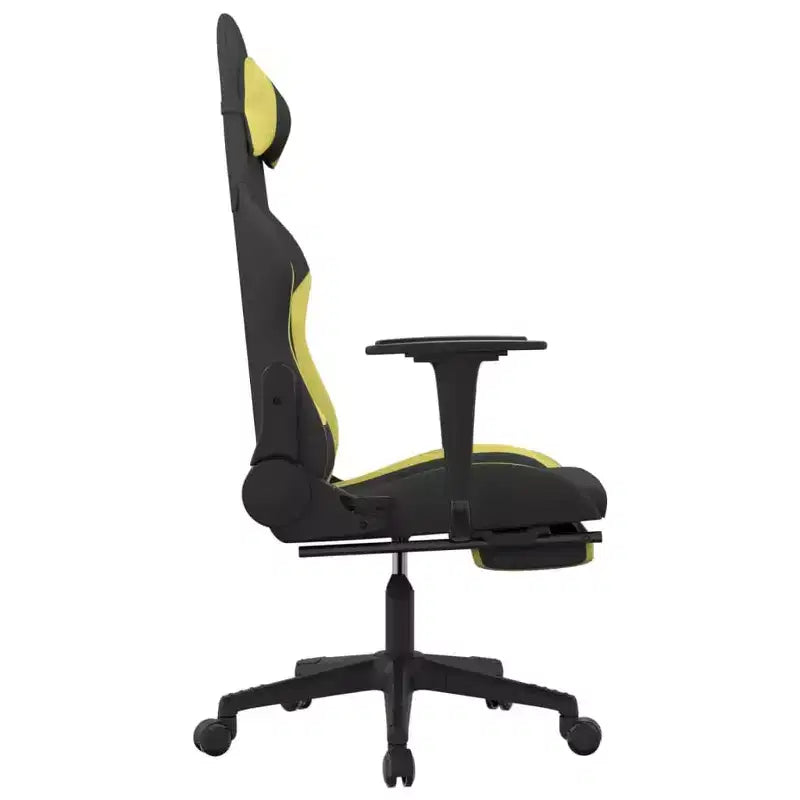 vidaXL Massage Gaming Chair with Footrest, Black and Light Green, Fabric