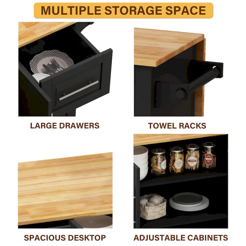 Kitchen Island Cart with Two Door Cabinet and Three Drawers