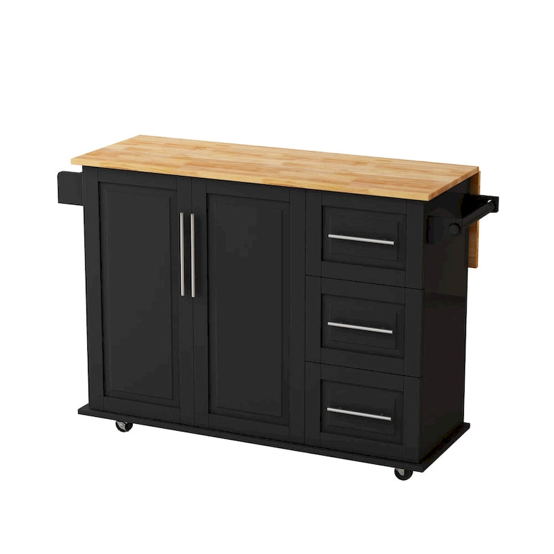 Kitchen Island Cart with Two Door Cabinet and Three Drawers