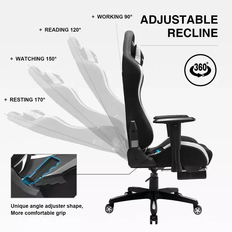 GTRACING Gaming Chair Fabric Height Adjustable Footrest Reclining Office Chair