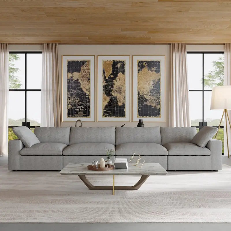 160.6  Modern Linen Upholstered Sofa Multiple Cushions Sectional Couch