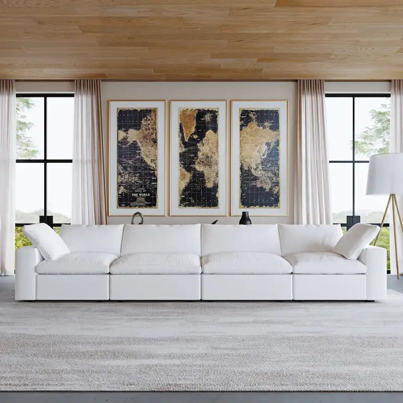 160.6  Modern Linen Upholstered Sofa Multiple Cushions Sectional Couch