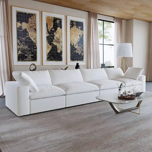 160.6  Modern Linen Upholstered Sofa Multiple Cushions Sectional Couch