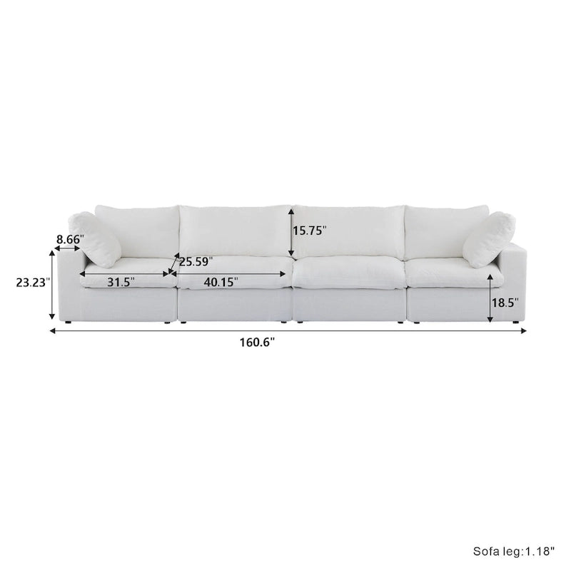 160.6  Modern Linen Upholstered Sofa Multiple Cushions Sectional Couch