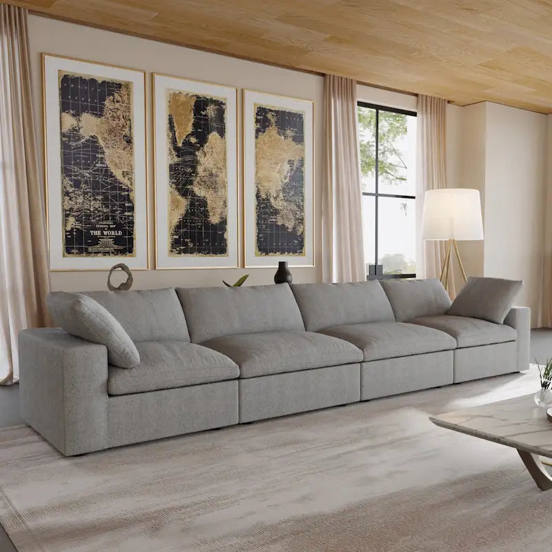 160.6  Modern Linen Upholstered Sofa Multiple Cushions Sectional Couch
