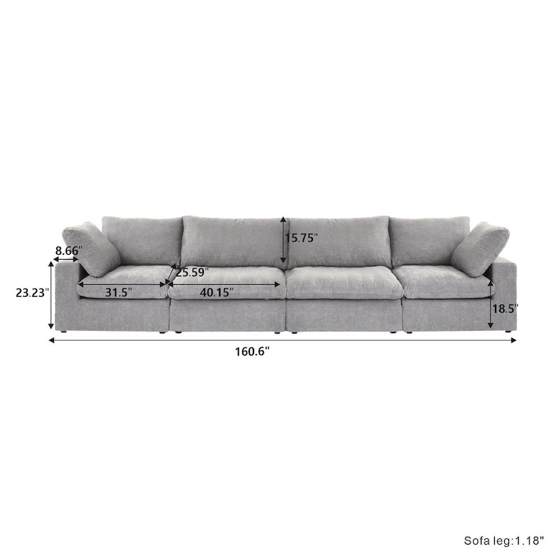160.6  Modern Linen Upholstered Sofa Multiple Cushions Sectional Couch