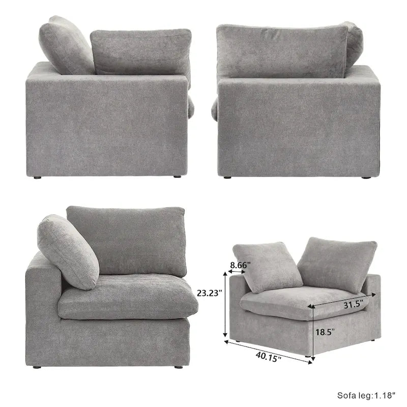 160.6  Modern Linen Upholstered Sofa Multiple Cushions Sectional Couch