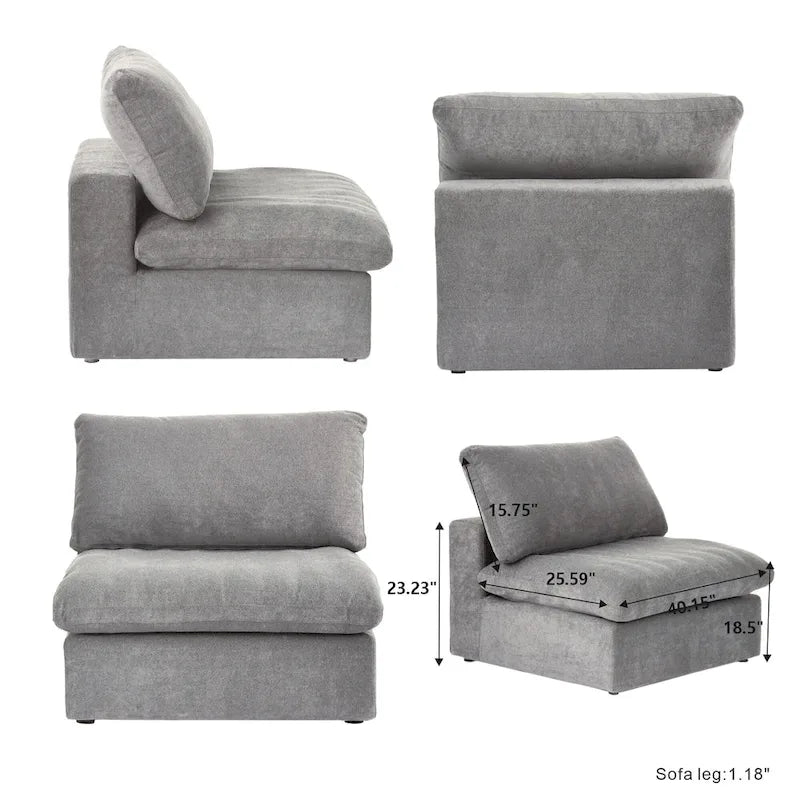 160.6  Modern Linen Upholstered Sofa Multiple Cushions Sectional Couch