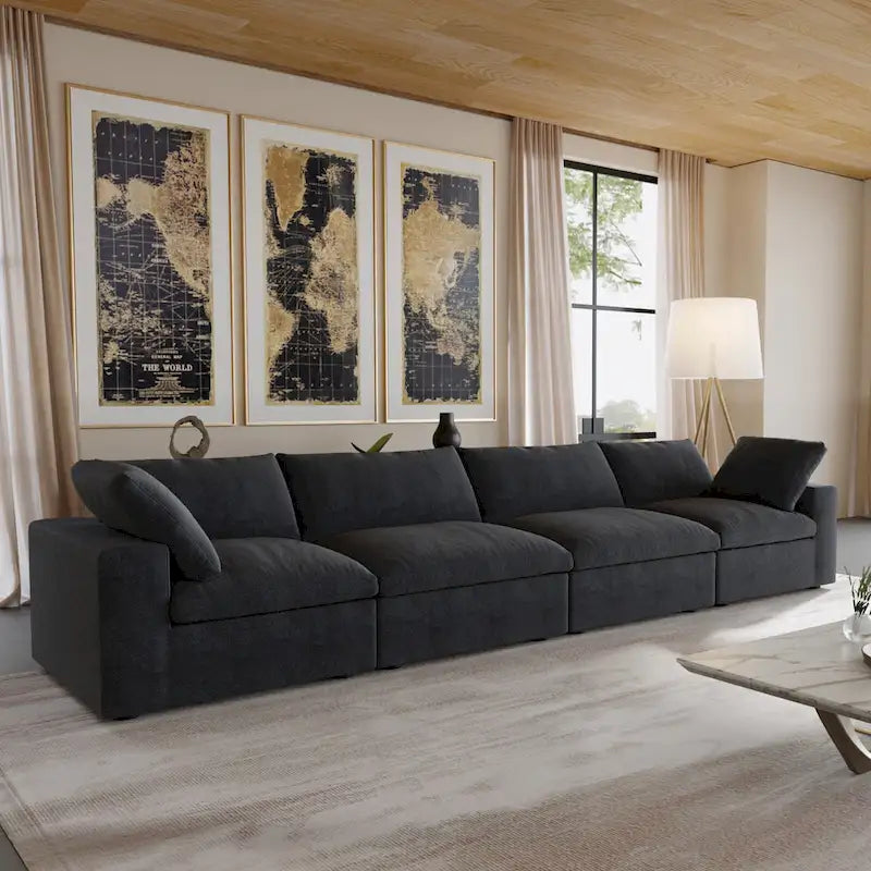 160.6  Modern Linen Upholstered Sofa Multiple Cushions Sectional Couch