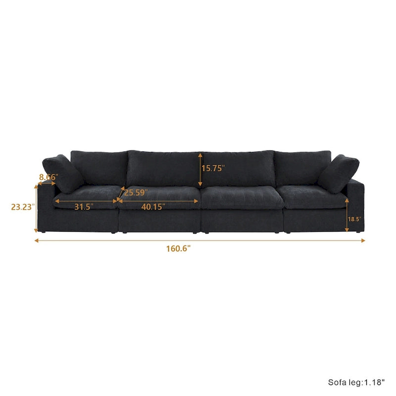 160.6  Modern Linen Upholstered Sofa Multiple Cushions Sectional Couch