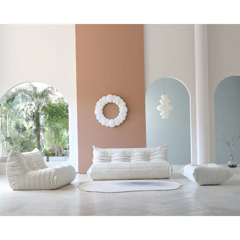 Teddy Velvet Floor Couch,Comfortable Back Support Lazy Sofa with Ottoman