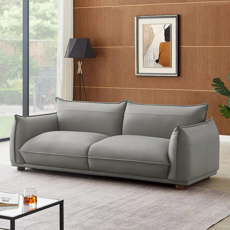 Manar Mid-Century Modern Luxury Genuine Leather Couch