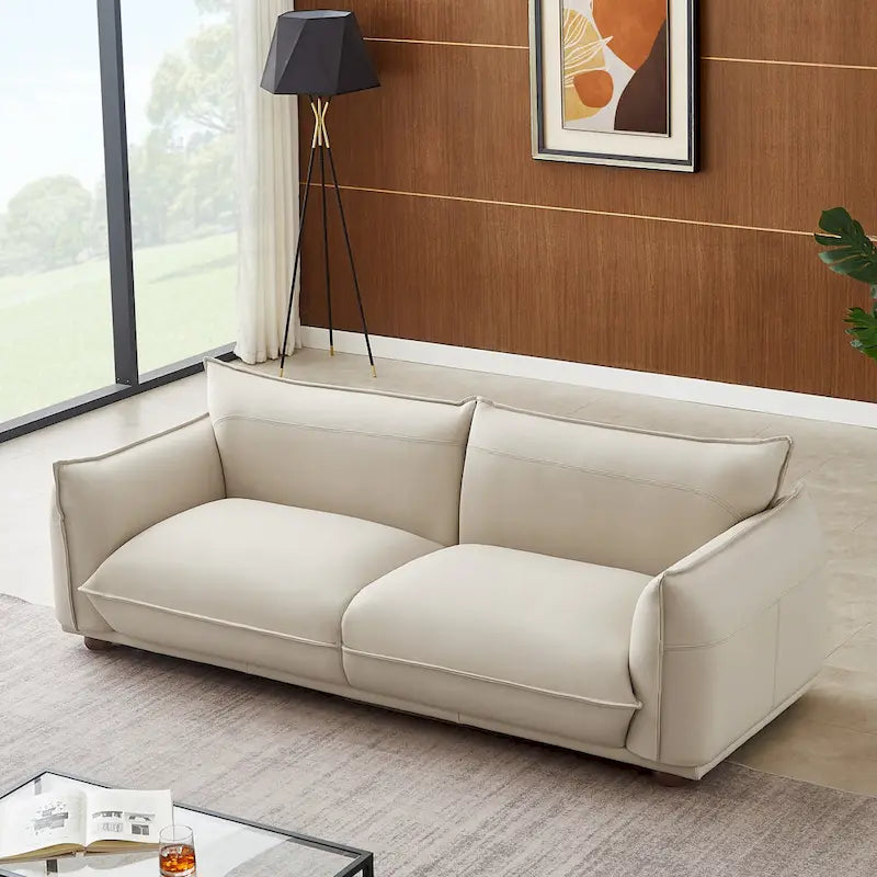 Manar Mid-Century Modern Luxury Genuine Leather Couch