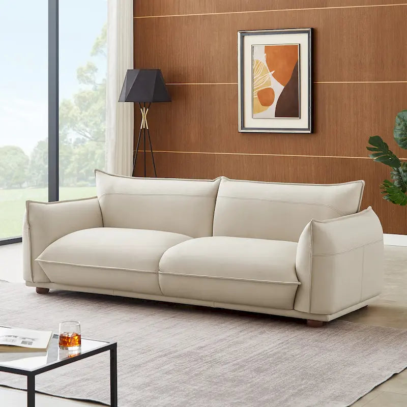 Manar Mid-Century Modern Luxury Genuine Leather Couch