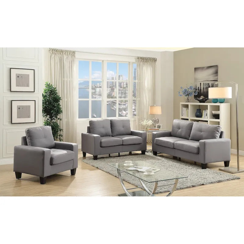 Newbury 58 in. W Flared Arm Faux Leather Straight Sofa - 32 L x 58 W x 36 H