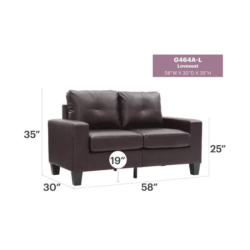 Newbury 58 in. W Flared Arm Faux Leather Straight Sofa - 32 L x 58 W x 36 H