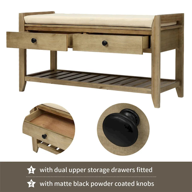 Shoe Rack with Cushioned Seat and Drawers, Multipurpose Entryway Storage Bench