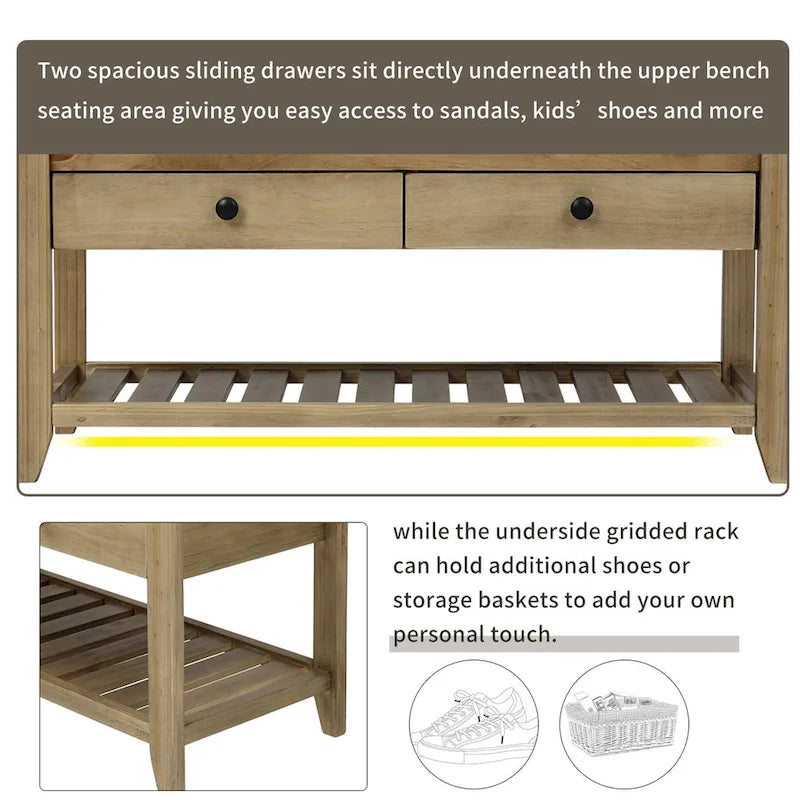 Shoe Rack with Cushioned Seat and Drawers, Multipurpose Entryway Storage Bench