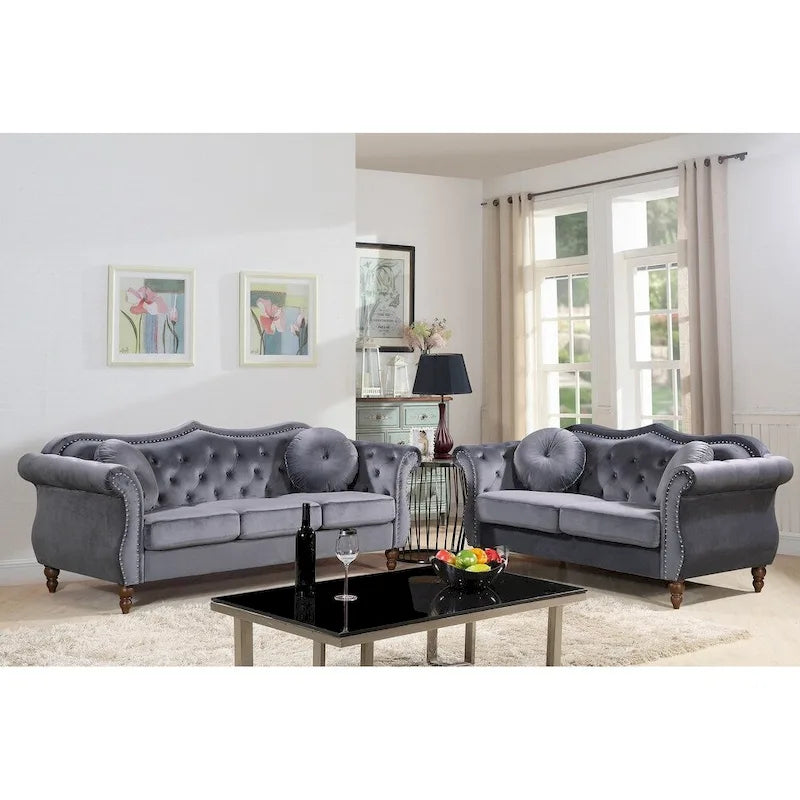 Gracewood Hollow Mantel Mid-century Nailhead Chesterfield Sofa Set