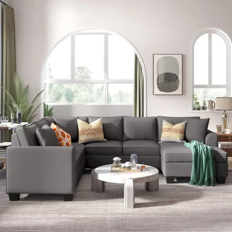 110*86 Sectional Sofa Upholstered Modern English Arm Classic U-shaped Sofa 3 Pillows Included