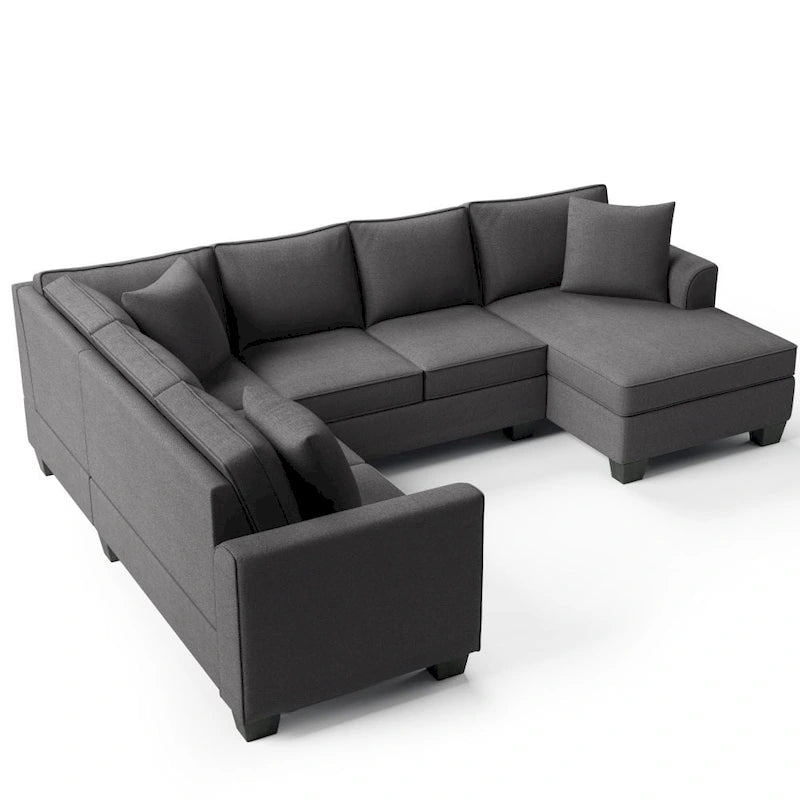 110*86 Sectional Sofa Upholstered Modern English Arm Classic U-shaped Sofa 3 Pillows Included