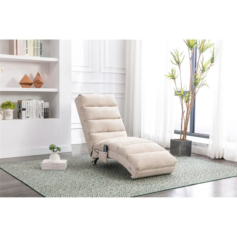 Linen Chaise Lounge Indoor Chair, Modern Long Lounger for Office or Living Room