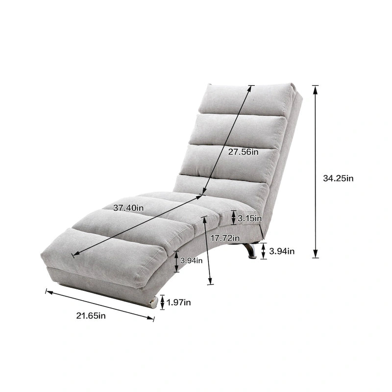 Linen Chaise Lounge Indoor Chair, Modern Long Lounger for Office or Living Room