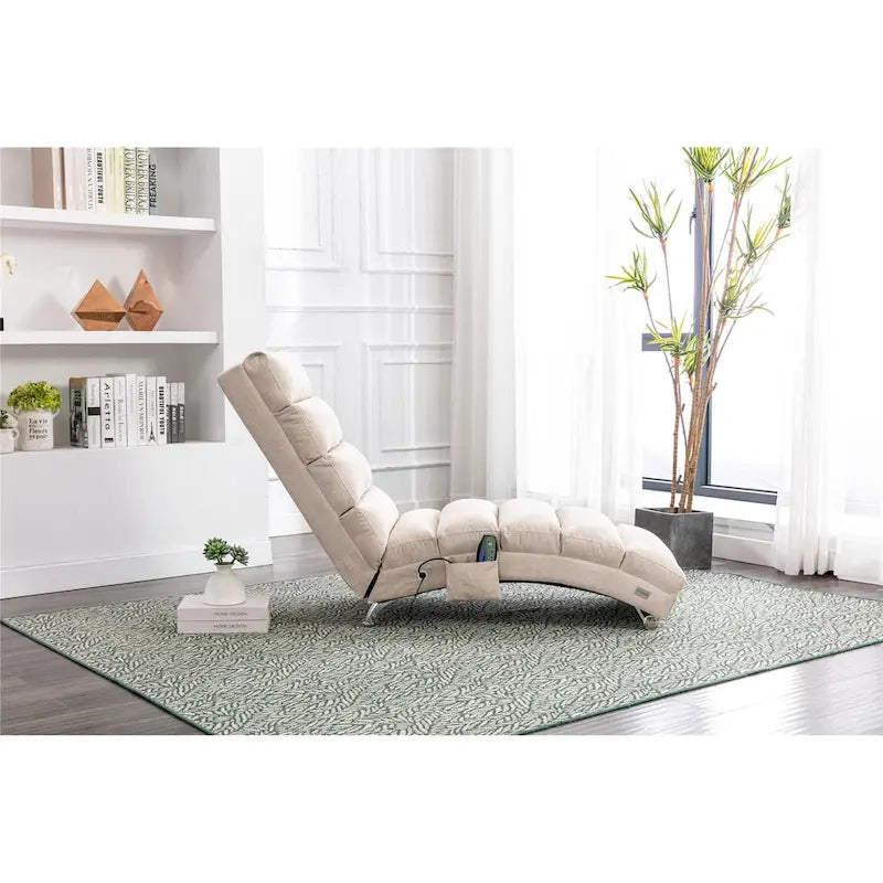 Linen Chaise Lounge Indoor Chair, Modern Long Lounger for Office or Living Room