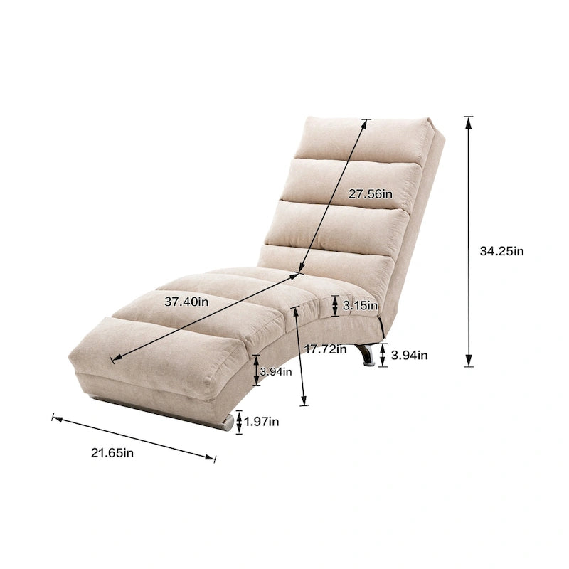 Linen Chaise Lounge Indoor Chair, Modern Long Lounger for Office or Living Room