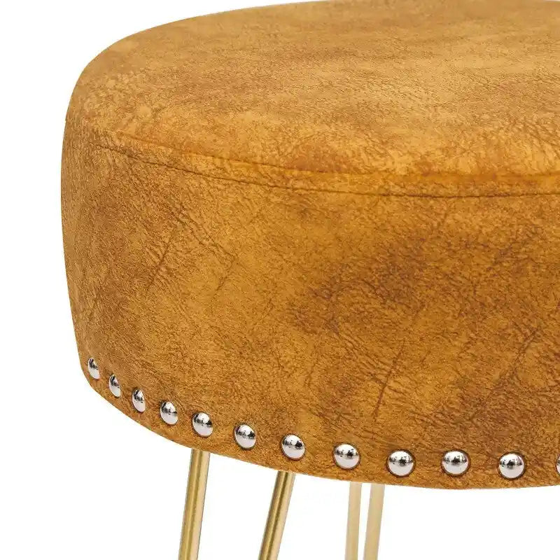 Adeco Round Footstool Ottoman Velvet Dressing Stool Gold Metal Legs