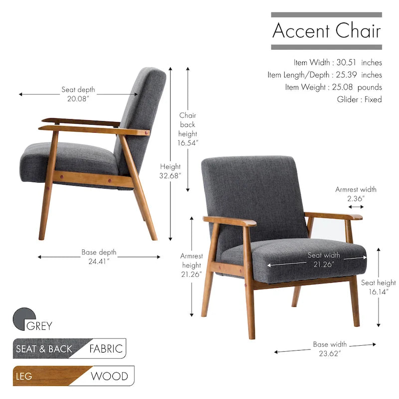 Porthos Home Gelso Fabric Accent Chair with Rubberwood Legs