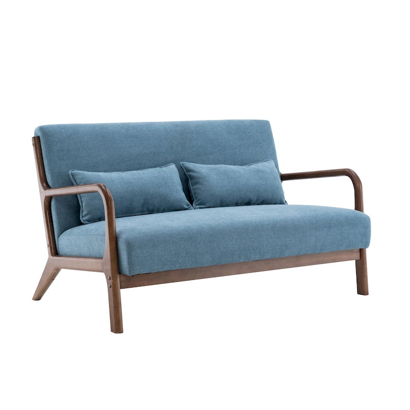 Porthos Home Juno Fabric Loveseat Small Couch Sofa with Pillows, Rubberwood Frame