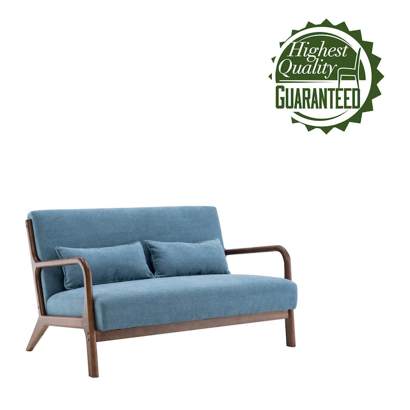 Porthos Home Juno Fabric Loveseat Small Couch Sofa with Pillows, Rubberwood Frame