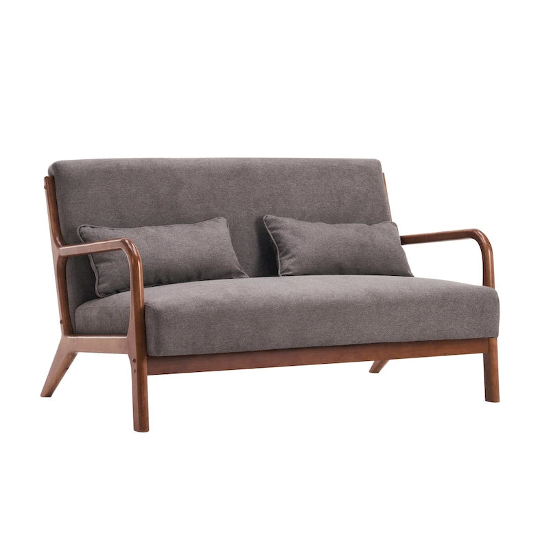 Porthos Home Juno Fabric Loveseat Small Couch Sofa with Pillows, Rubberwood Frame