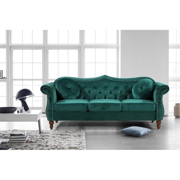 US Pride Furniture Anna Velvet Upholstered Nailhead Sofa