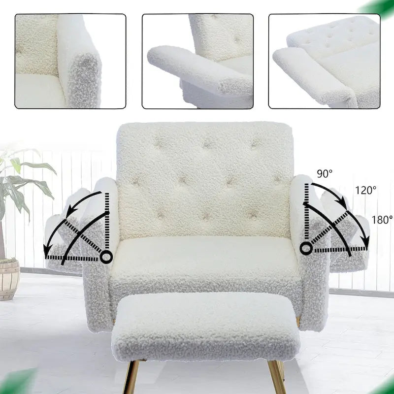 HOMEFUN Velvet Tufted Adjustable Armrests and Backrest Armchair with Ottoman