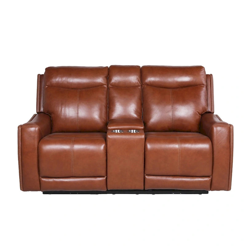 Newport Power Top Grain Leather Reclining Loveseat with Console by Greyson Living