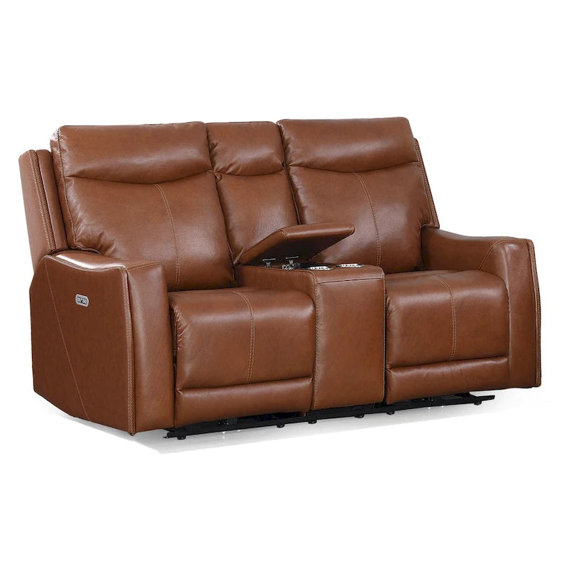 Newport Power Top Grain Leather Reclining Loveseat with Console by Greyson Living