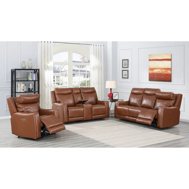 Newport Power Top Grain Leather Reclining Loveseat with Console by Greyson Living